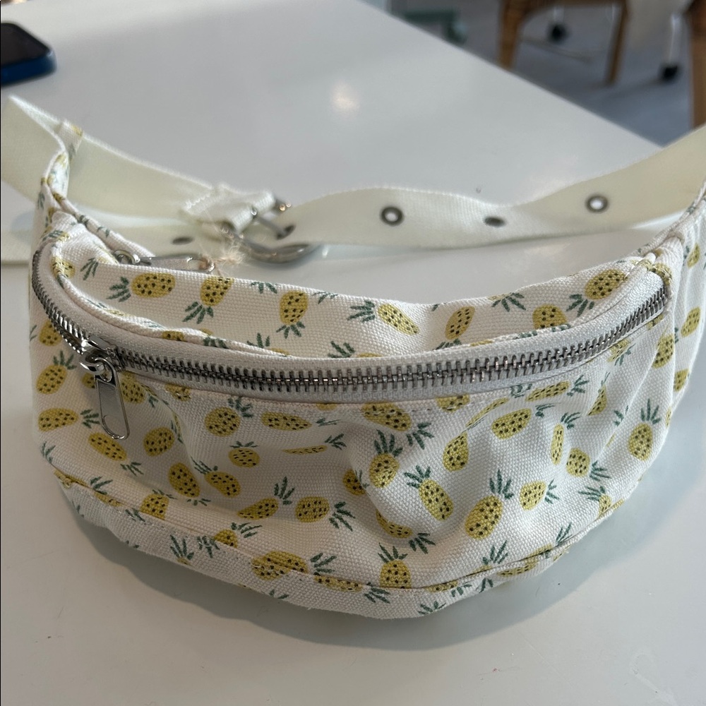 American Apparel White Pineapple Print Crossbody Belt Bag